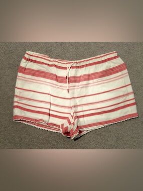 Women’s Red & White Ralph Lauren Cotton Striped Drawstring Shorts - Size L